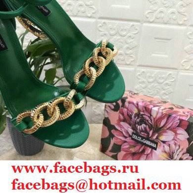 Dolce  &  Gabbana Heel 10.5cm Leather Chain Sandals Green with Baroque D & G Heel 2021